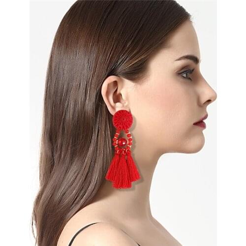 KEJIALAI Long Tassel Earrings for Female Statement Big Drop Dangle Earrings Elegant Beads Jewelry Ethnic Bijoux QD-E0626