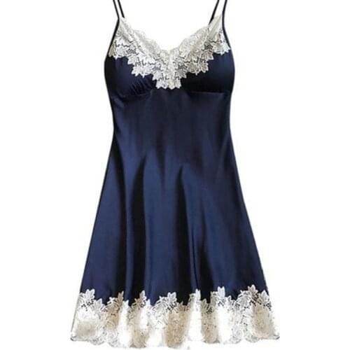 Women Sexy Padded V-Neck Lace Strappy Erotic Underwear Nightdress Home Sleepwear
