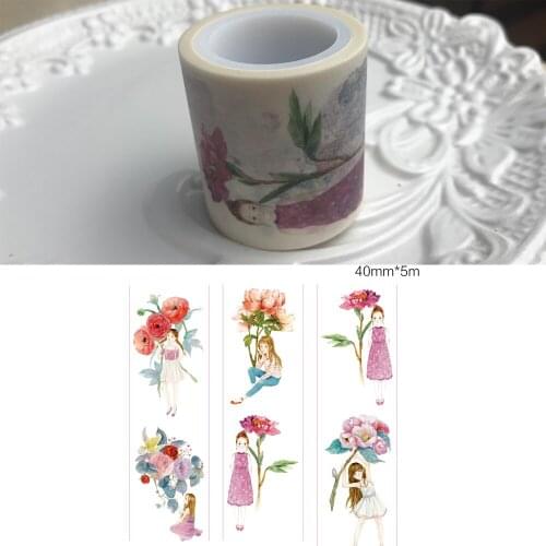 4cm 5m 1 pcs girl under flower design washi tape Scrapbook use as Sticker gift seal Label Masking home gift decor