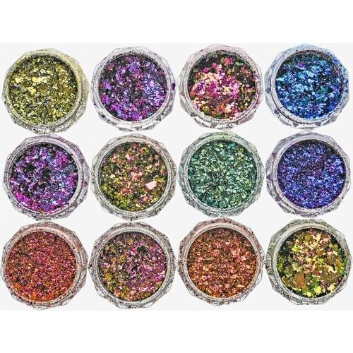 12Colors Chameleon Nail Glitter 0.2g/Jar Glitter Total Face Body Eye Hair YunJin Powder Shinning Flakes Palliette Nail Glitter