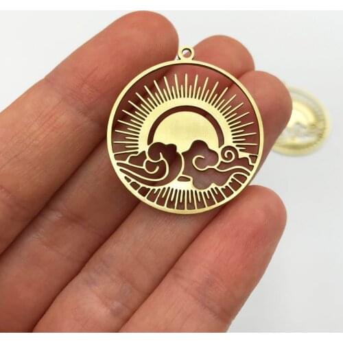 2pcs Raw Brass Round Cloud Sun Rainbow Charm Pendant, Circle Sun Cloud Earring Charm, Earring Findings, Jewelry Supplies
