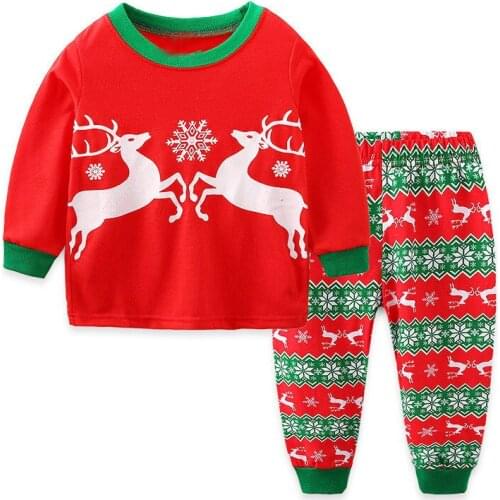 27kids Girls Boys cotton Pajamas Sets Cartoon Christmas Toddler Babys Home Clothes Elk Pattern Long Sleeve Sleepwear