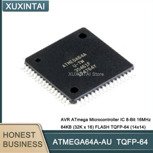 50Pcs/Lot ATMEGA64A-AU ATMEGA64A AVR ATmega Microcontroller IC 8-Bit 16MHz 64KB (32K x 16) FLASH TQFP-64 (14x14)