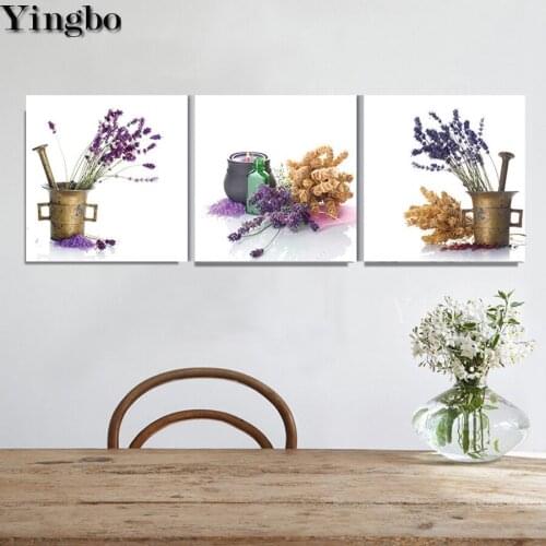 3 PCS DIY 5D Diamond Painting Purple Lavender Full Square Diamond Mosaic Cross Stitch Pictures Of Rhinestone Decoration Home