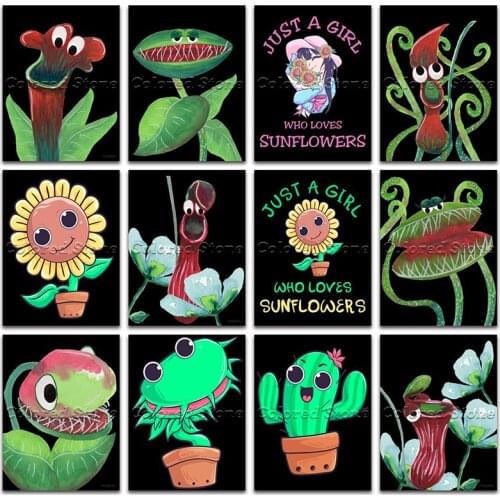 New Diamond painting Cartoon Plant Piranha Nepenthes Sunflower Cactus 5D DIY Full Square Drill embroidery 3D mosaic Drawing 1021
