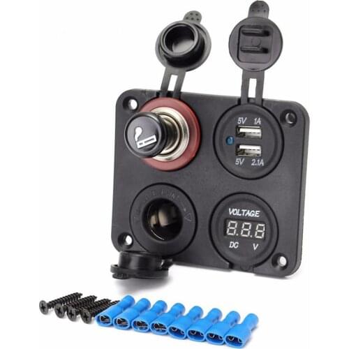 12V Car Dual USB Ports Adapter Charger + Voltmeter + Cigarette Lighter Socket with Lighter