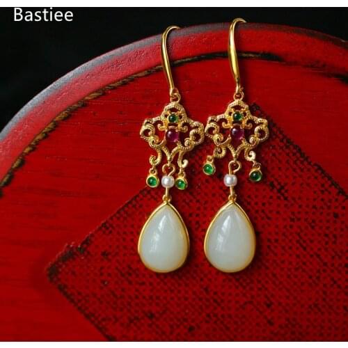 Bastiee Water Drop Silver Earrings 925 Women Dangle Earrings Jade Korean Earrings Pearl Earrings Gifts For Women Silver