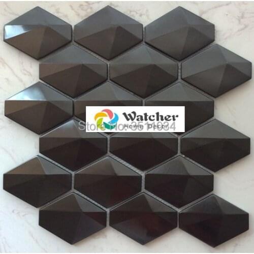 Free shipping, big tile rose golden stainless steel metal mosaic tile purple metal mosaic pyramid design 3D