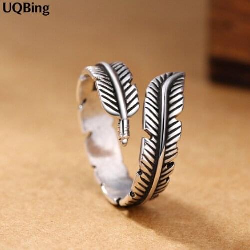 Free Shipping Retro Feather 925 Sterling Silver Ring Women Jewelry Gift Finger Open Rings Anillo Anel De