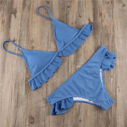 Bikini 2021 Female Swimsuit New Style Female Swimsuit Pure Color Small Skirt Edge Female Hot Springs Swimming Beach Swimsuit Set