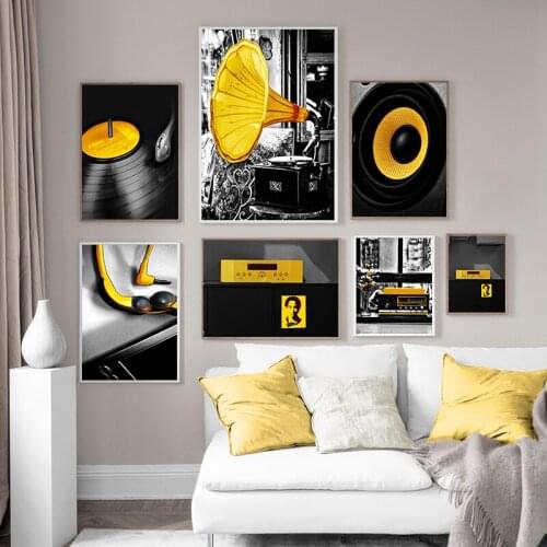 Black Yellow Music Record Wall Art Vintage Canvas Painting Nordic Posters and Prints Wall Pictures for Living Room Home Decor