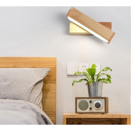 Wooden Simple Creative Indoor Wall Light 10W Led Bedroom Bedside Decoration Nordic Design Living Room Hotel Rotate wall lamps