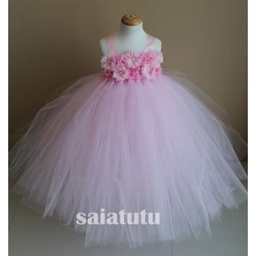Flower fairy Girls New Year Princess Wedding Gown Kids Dresses Tutu Party Birthday Children Pink Dress Christmas Vestido