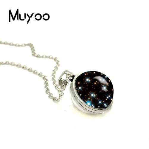 Stars Nebula Double Sided Pendant black Round Nendant Art Printed Photo Pendants Glass Cabochon Necklaces Round Bronze Jewelry