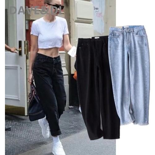 Jenny&Dave boyfriend jeans fashion blogger high street vintage washed Lazy loose mom woman high waist jeans harem for women