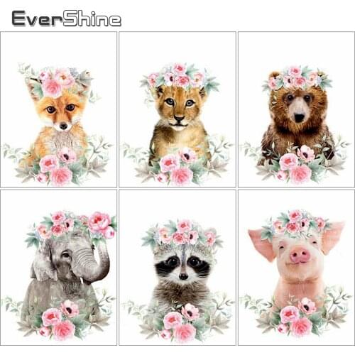 EverShine DIY Diamond Embroidery Lion Full Square Diamond Mosaic Cartoon Rhinestones Art Painting Animal Cross Stitch Home Decor