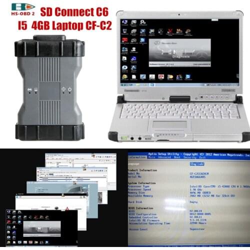 MB star C6 car diagnostic tool VCI SD connects C6 with I5 4GB notebook computer CF-C2 and 500G HDD with 20109 03 software