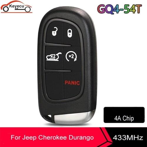 KEYECU KeylessGo 433Mhz Hitag-AES 4A Chip 5 BTN Remote Smart Key for Jeep Cherokee Durango For Chrysler 2014 -2020 GQ4-54T