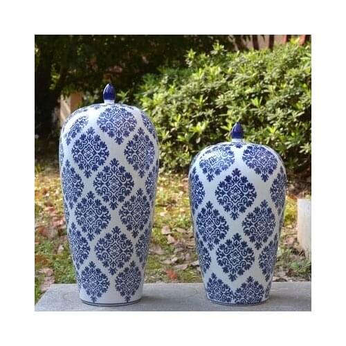 New Chinese Porcelain pot Ornaments Blue And White Porcelain Wax Gourd Decorative Porch Living Room Porcelain ceramic jar vase