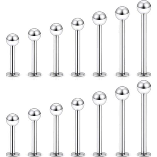 16G 12pcs Stainless Steel Cheek Dimple Tongue Rings Barbell Monroe Lip Rings Helix Tragus Cartilage Ear Nose Piercings Studs