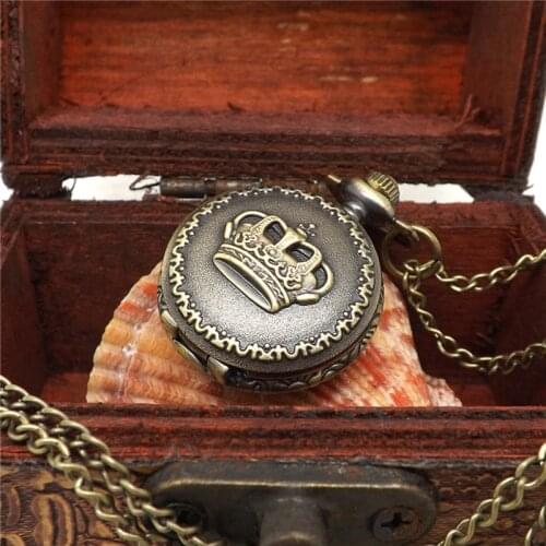Quartz pocket watch popular fashion retro vintage bronze pendant chain necklace pocket watch dress Montres hommes et femmes 03