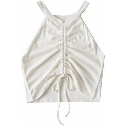 Summer Short Camisole Casual V-neck Drawstring Pleated Vest Nightclub Clothes Sexy Tank Crop Temperament Em