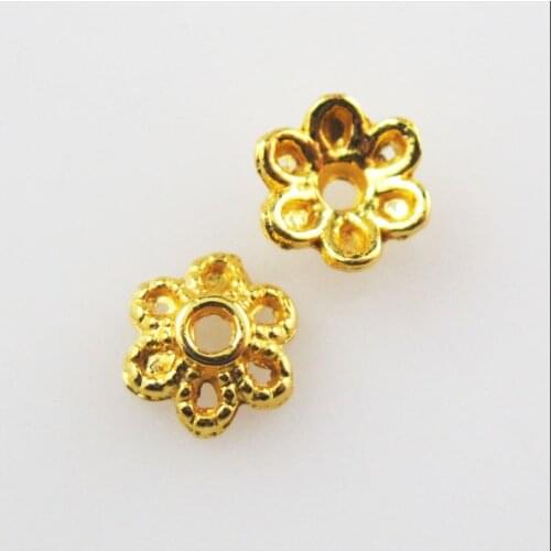 Fashion 100Pcs Gold Color Tiny Flower End Bead Caps Connectors 6mm