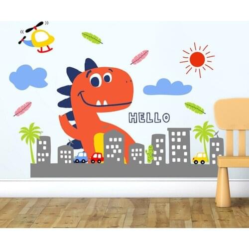 Cartoon City Dinosaur Wall Stickers Kids Room Boys Baby Bedroom Skirting Line Decoration Kindergarten Layout Removable Wallpaper
