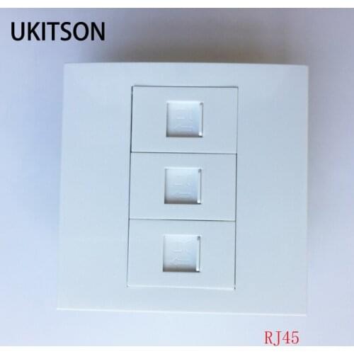 3 Ports CAT5 RJ45 Wall Panel Internet LAN Plug With Sliding Cover Door 86x86mm