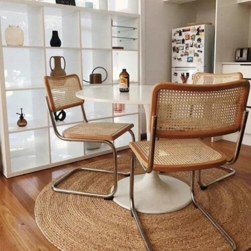Nordic Dining Chair for Kitchen Armchair Home Furniture Art Office Chair Backrest Simple Single Wrought Iron Ins Rattan Chairs