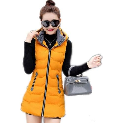 New Autumn Winter Women Vest 2018 Fashion Casual Down Cotton Waistcoat Female Medium-Long Slim Women Hooded Thicken Vest TopQ802
