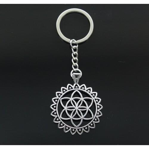 New Keychain 48x41mm Flower Of Life Yoga Datura Stramonium Pendants DIY Men Car Key Chain Ring Holder Keyring Souvenir Jewelry
