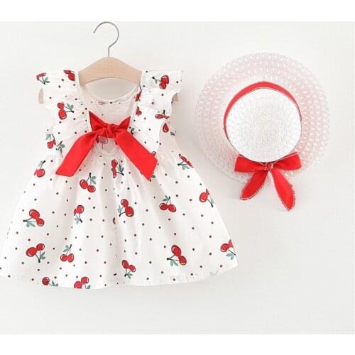 Cherry backless with bow toddler girls dress summer casual vacation beach baby kids dress for girl childrens clothes
