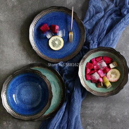 Tableware Ceramic Dinner Plate Set Dish 8/10 Inch Porcelain Cute Dessert Plate Dinnerware Salad Bowl Western Food Steak Plate