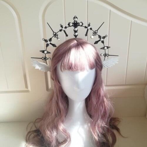 Spot Handmade Dark Retro Gothic Virgin Mary Aura Hair Halo Crown Cross Headband