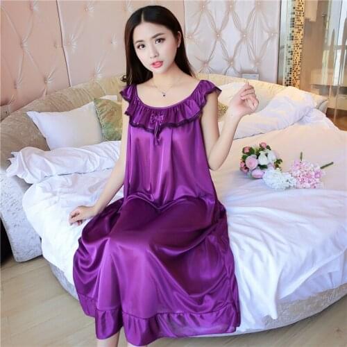 Ice Silk Night Dress Women Satin Sexy Sleepwear High Long Loose Silk Long Nightwear Lingerie Sexy Nightgown Summer Wedding Bride
