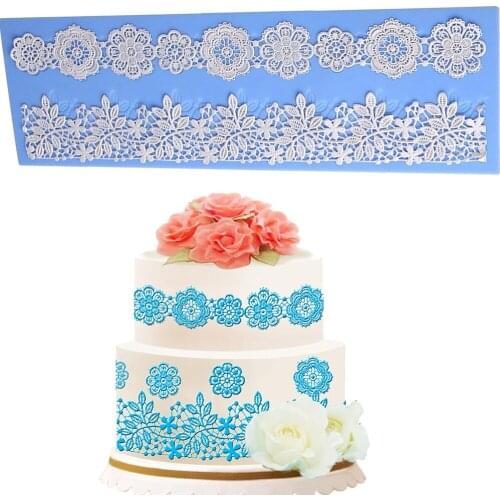 Flower Leaves Cake Borders Silicone Lace Mat Flower Sugar Craft Fondant Cake Decoration Tools Silicone Mold 40*12.7cm