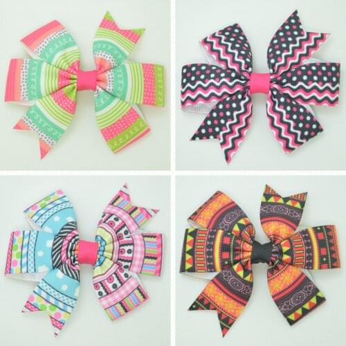 SUPWRF 3.1'' Striped pink kids hair accessories hair bow With Clip hair Ribbon headwear wholesale 20 PCS T0929