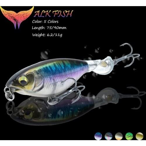 WALK FISH 1Pcs 75mm/90mm Woopper Popper Water Fishing Lure Hard Bait Wobblers Rotating Artificial Hard Bait Fishing Tackle