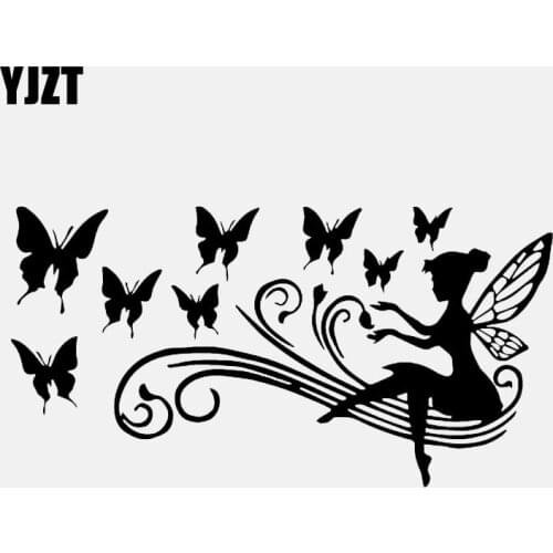 YJZT 17.1CM*8.9CM Fairy Butterfly Vinyl Decal Personalized Car Sticker Black/Silver C24-0383