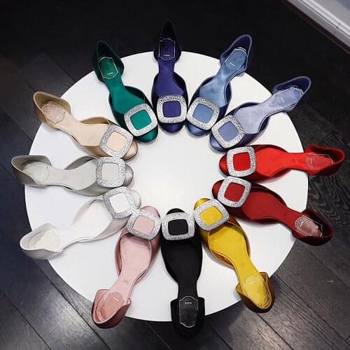 12 Colors Silk Satin Women Flats Shoes Luxury Designers Square Crystal Loafers Ladies Slip On Plus Size 43 Autumn Shoes Women