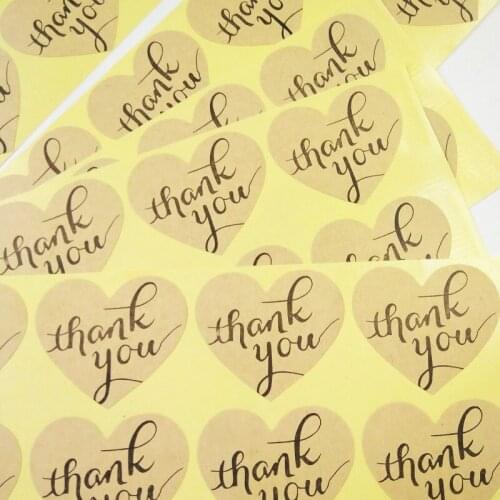 1000pcs/lot Vintage Romatic Heart Design Handwritten Thank You Cowhide Heart-shaped Decorations Packging Stickers free shipping