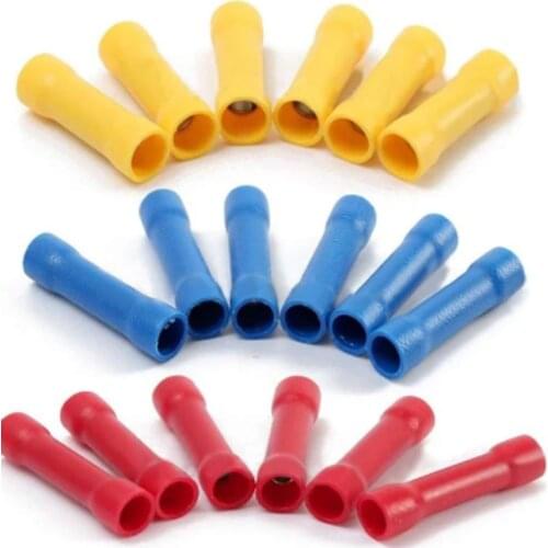 5pcs BV1.25 BV2 BV5.5 Straight Butt Wire Terminal Splice Crimp PVC Full Insulated Copper Tube Cold Press Cable Connect