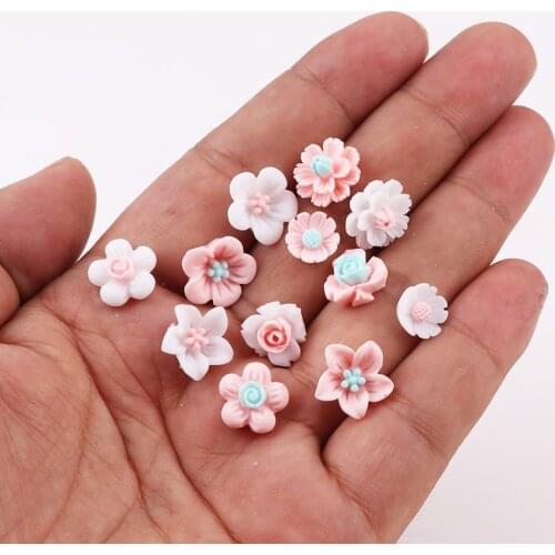 500 Pieces Wholesale Tiny Double Color Flat Back 3D Resin Flower Cabochons Cameo For Earring Or Bracelet Diy Finding