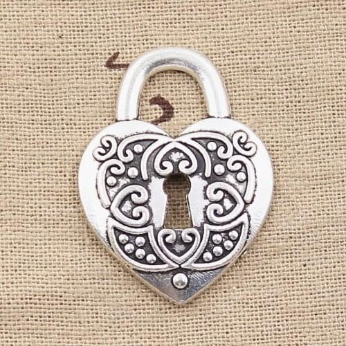 6pcs Charms Heart Lock 32x22mm Antique Silver Color Plated Pendants Making DIY Handmade Tibetan Silver Color Jewelry