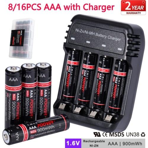 AAA Battery 1.6V NiZn aaa Rechargeable Batteries 900mWh with Charger for Microphone Toy Remote Control Radio