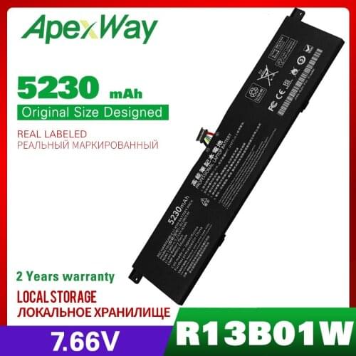 ApexWay 7.66V 5230mAh New R13B01W R13B02W Laptop Battery For Xiaomi Mi Air 13.3" Series Tablet PC 40WH