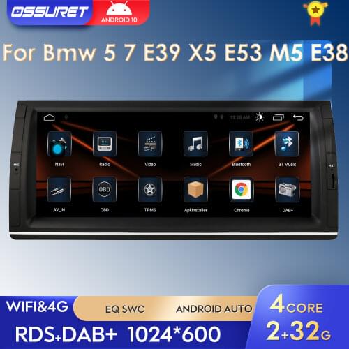 10.25 Inch Android 10 Car GPS Radio Player for Bmw 5 7 E39 X5 E53 M5 E38 BT RDS USB Steering Wheel Control 2G RAM 32G ROM WIFI