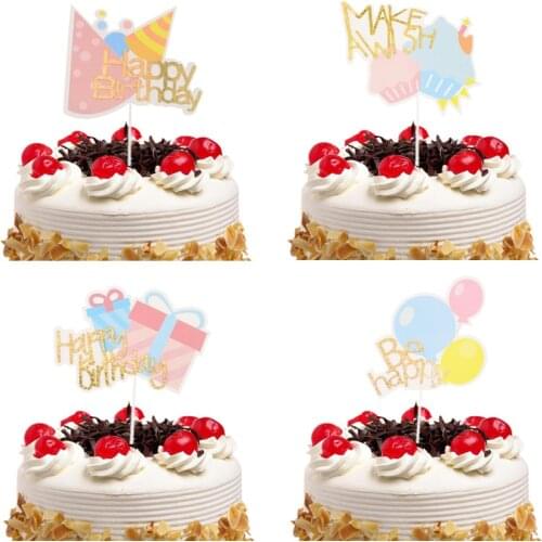 Baby Shower Cake Topper Kids Birthday Cupcake Toppers Balloon Cake Flags Be Happy Cake Baking Party Wedding Decoration Supplies