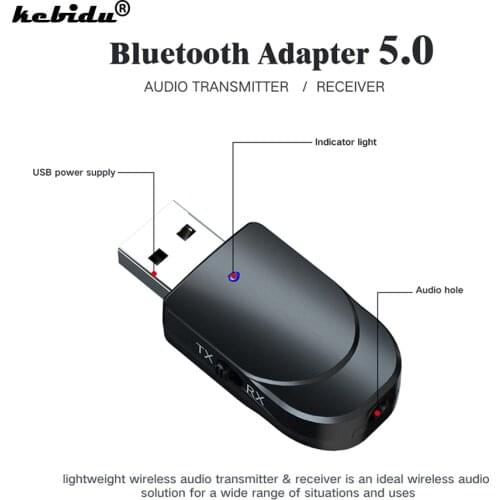 Kebidu Bluetooth Transmitter Receiver 2 in 1 Wireless Bluetooth 5.0 Music Adapter Mini 3.5mm AUX Stereo For Car Kit TV
